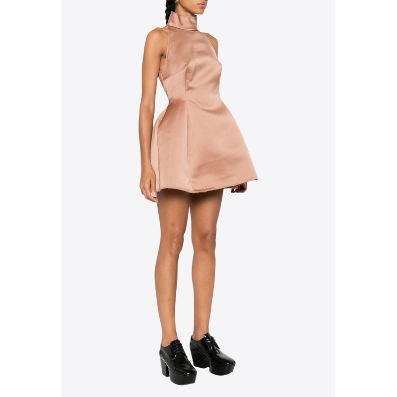 Duchess Satin High-Neck Mini Dress