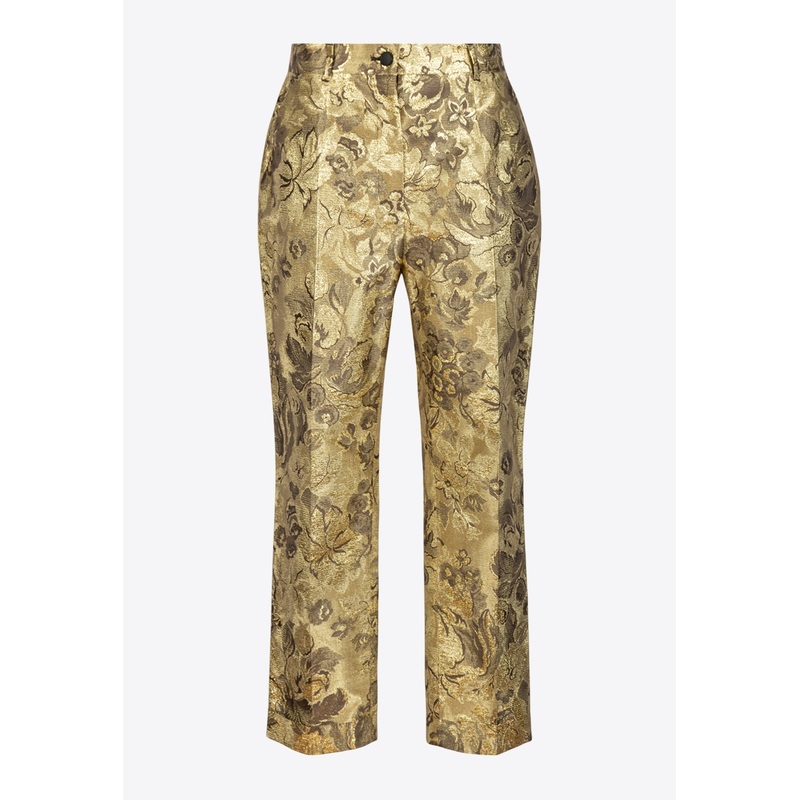 Floral Brocade Straight-Leg Pants