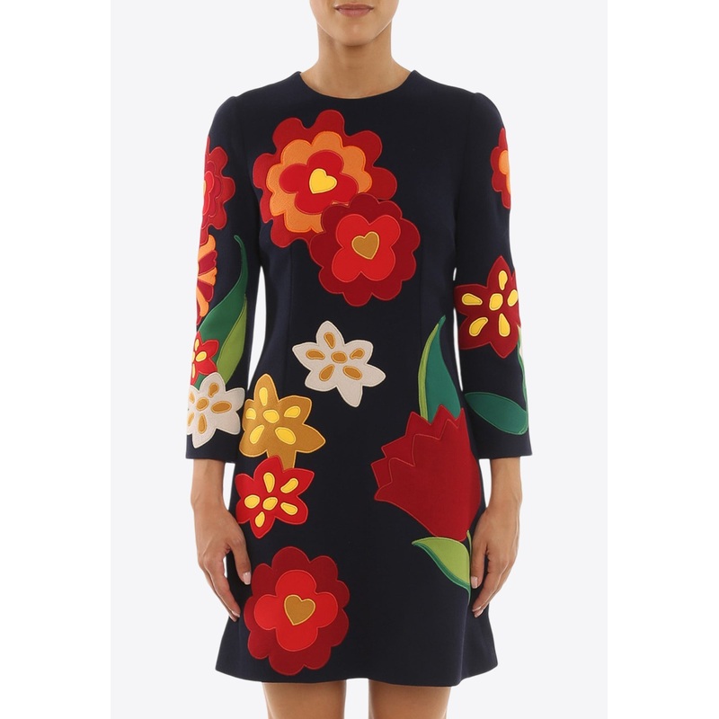 Floral Embroidery Wool Dress