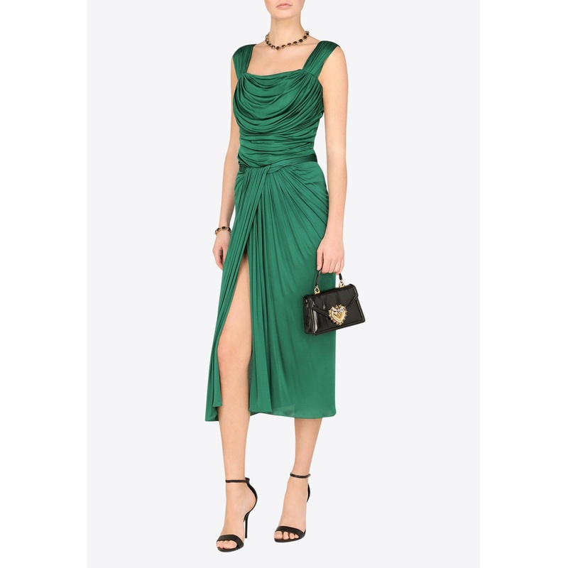 Gathered Midi Skirt with High-Slit