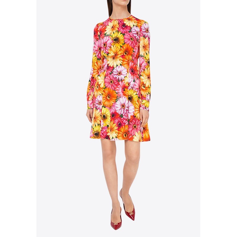 Gerbera Print Silk Mini Dress