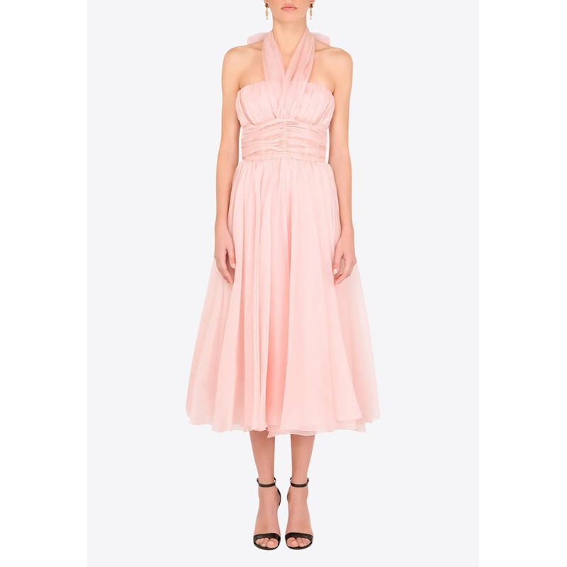 Halterneck Silk Organza Midi Dress