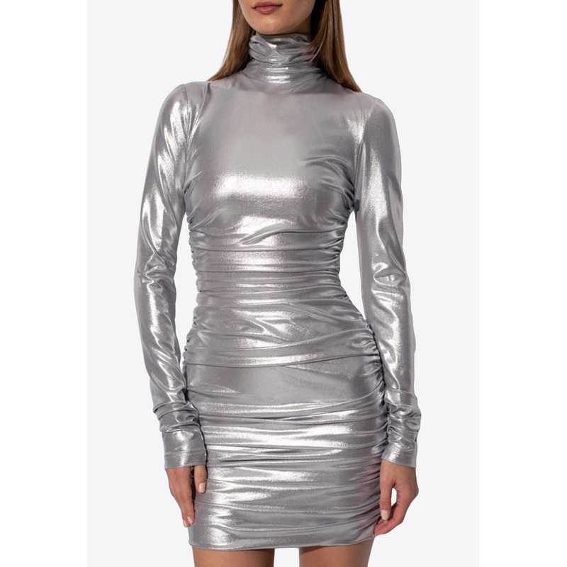 High-Neck Metallic Mini Dress
