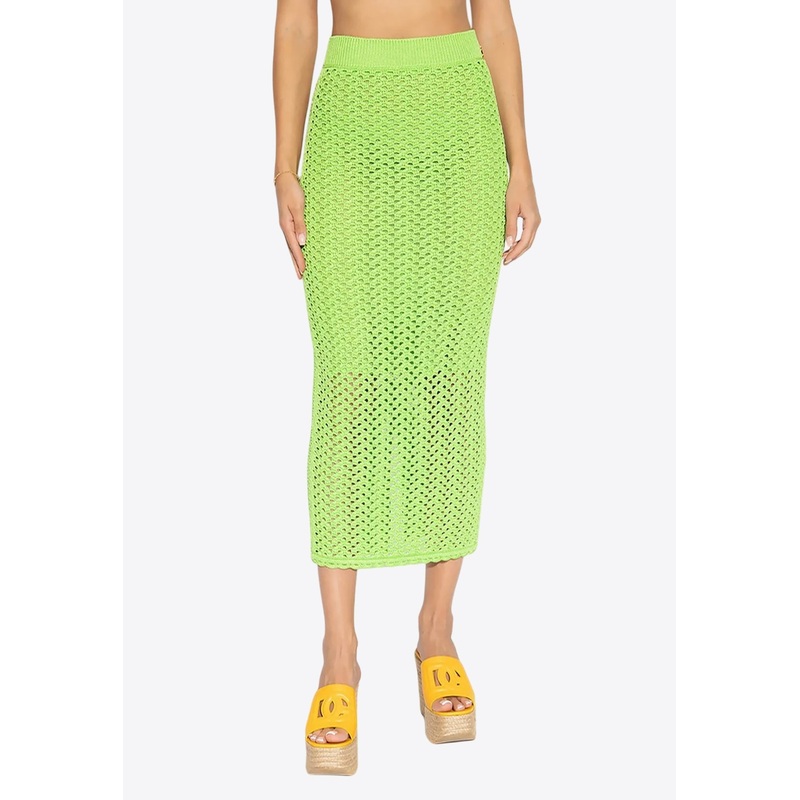 High-Waist Crochet Knit Midi Skirt