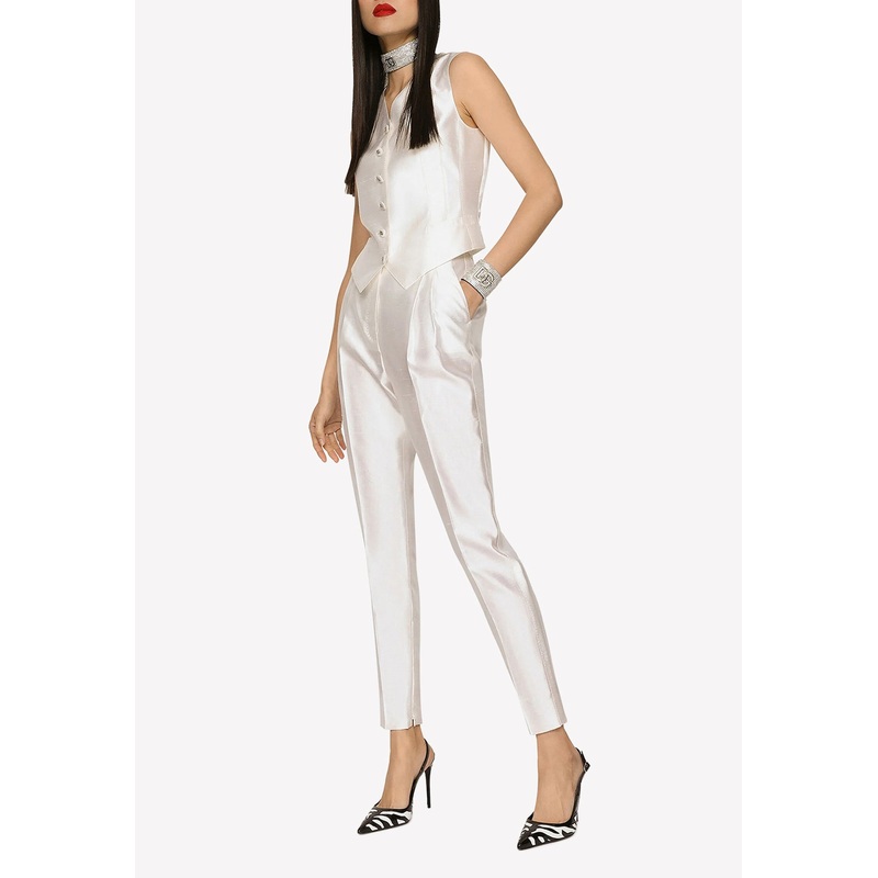 High-Waist Shantung Tailored Pants