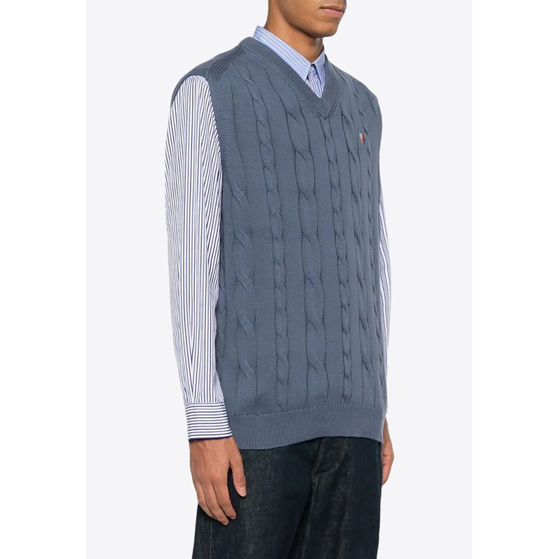 Logo-Embroidered Cable-Knit Sweater Vest