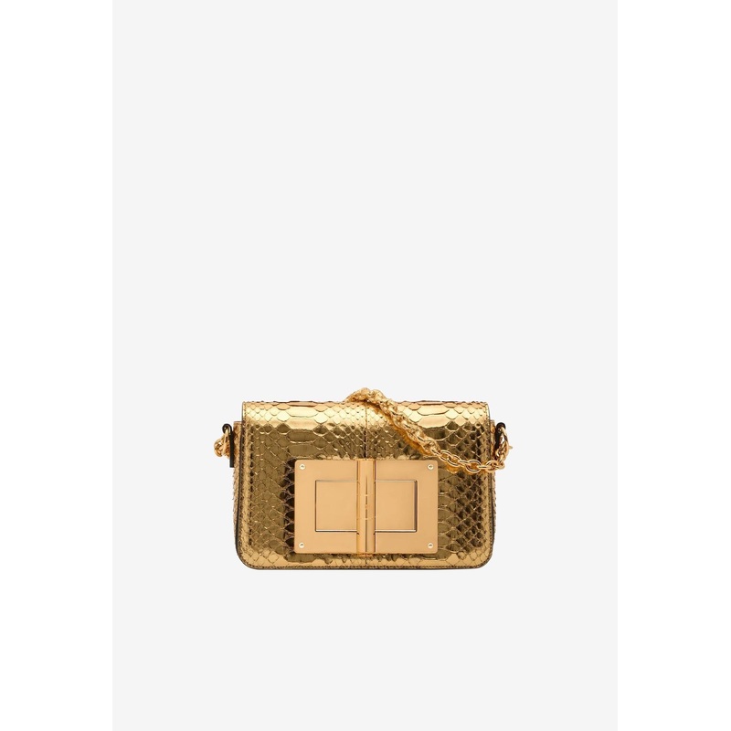 Medium Natalia Metallic Python Shoulder Bag