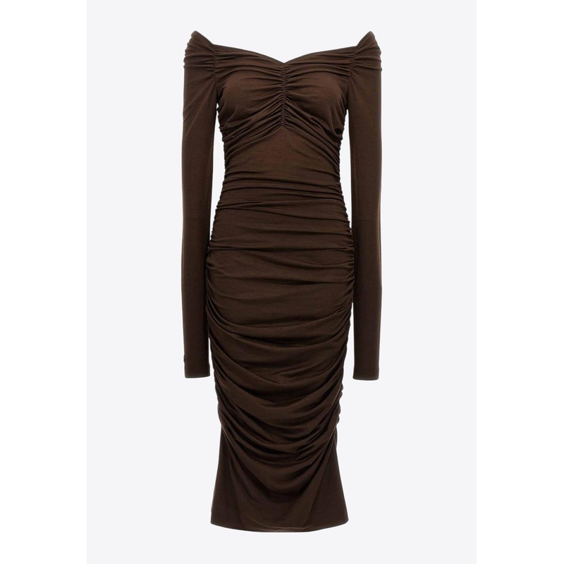 Off-Shoulder Midi Ruched Dress