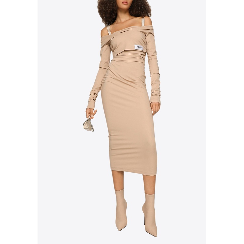 Off-Shoulder Stretch Jersey Midi Dress