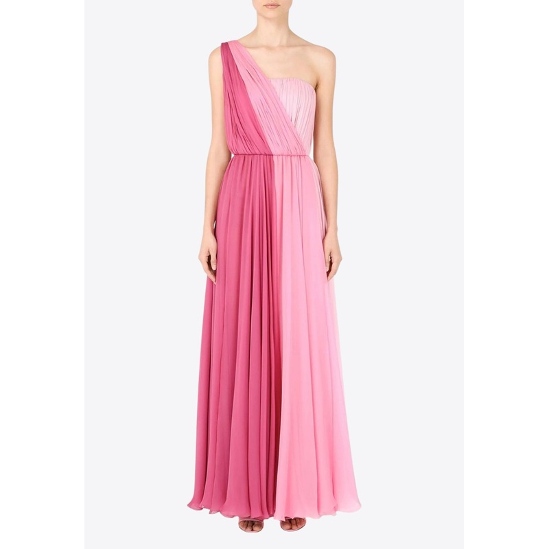 One-Shoulder Gathered Ombre Gown