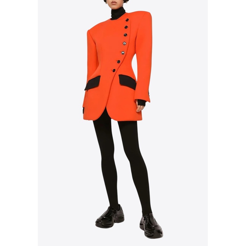 Padded-Shoulders Off-Center Blazer