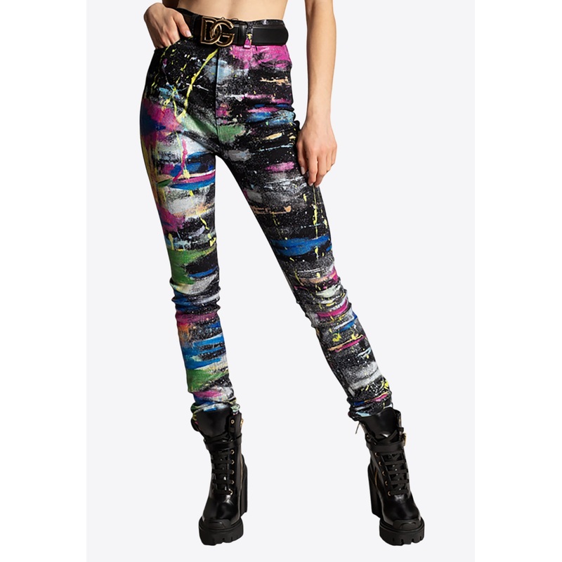 Paint-Splashed Skinny Jeans