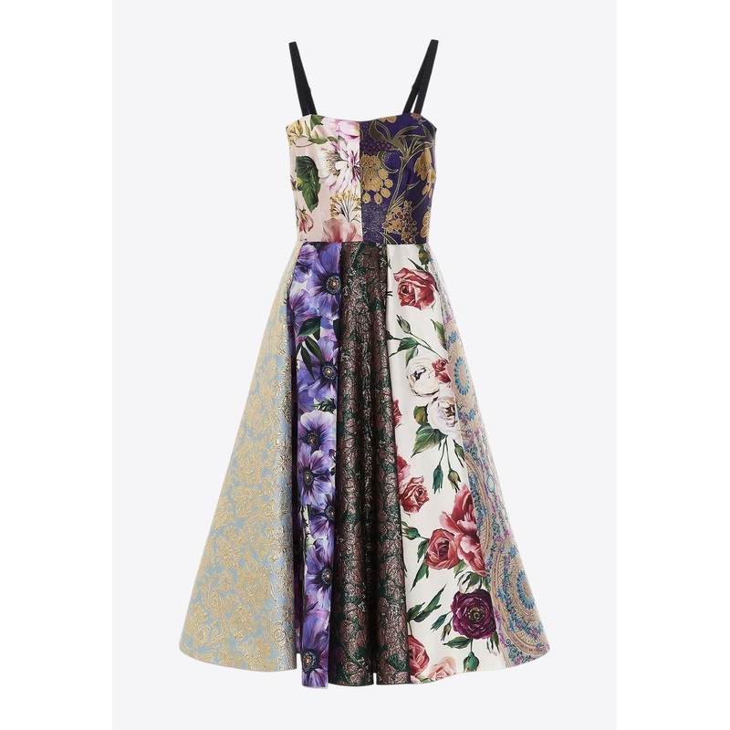 Patchwork Jacquard Midi Dress