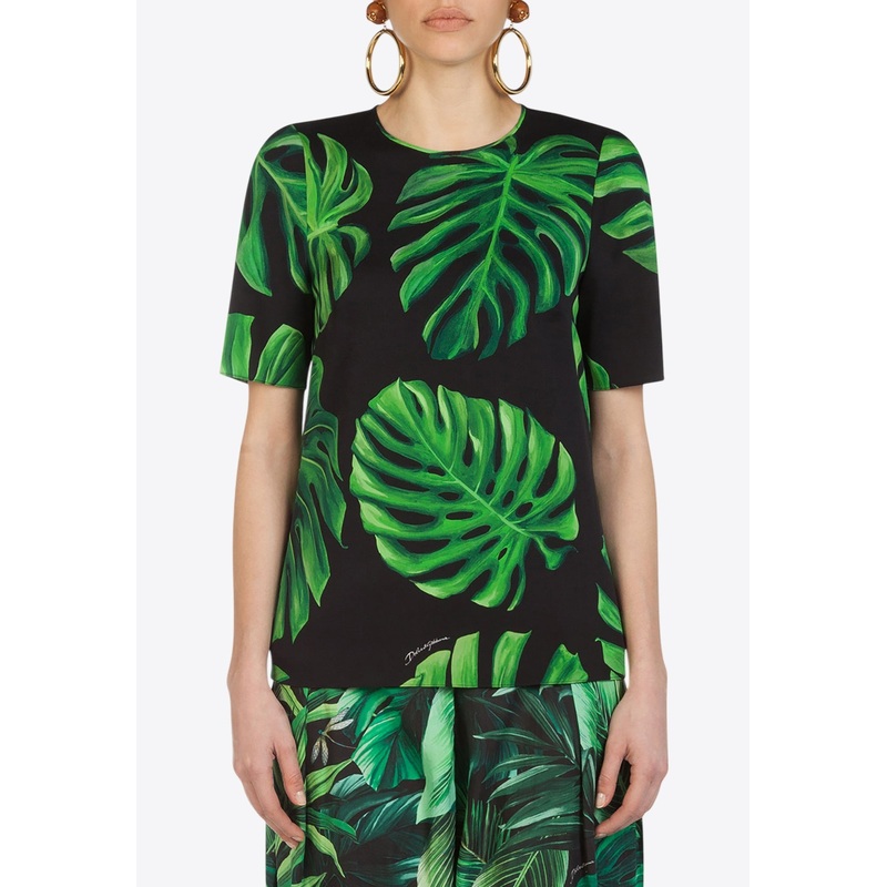 Philodendron Print Silk Blouse