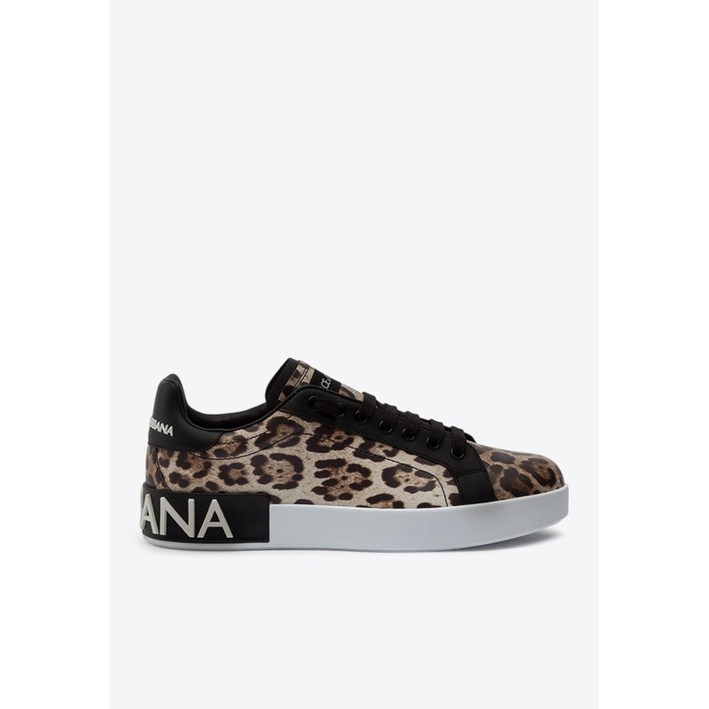 Portofino Leopard Print Leather Low-Top Sneakers
