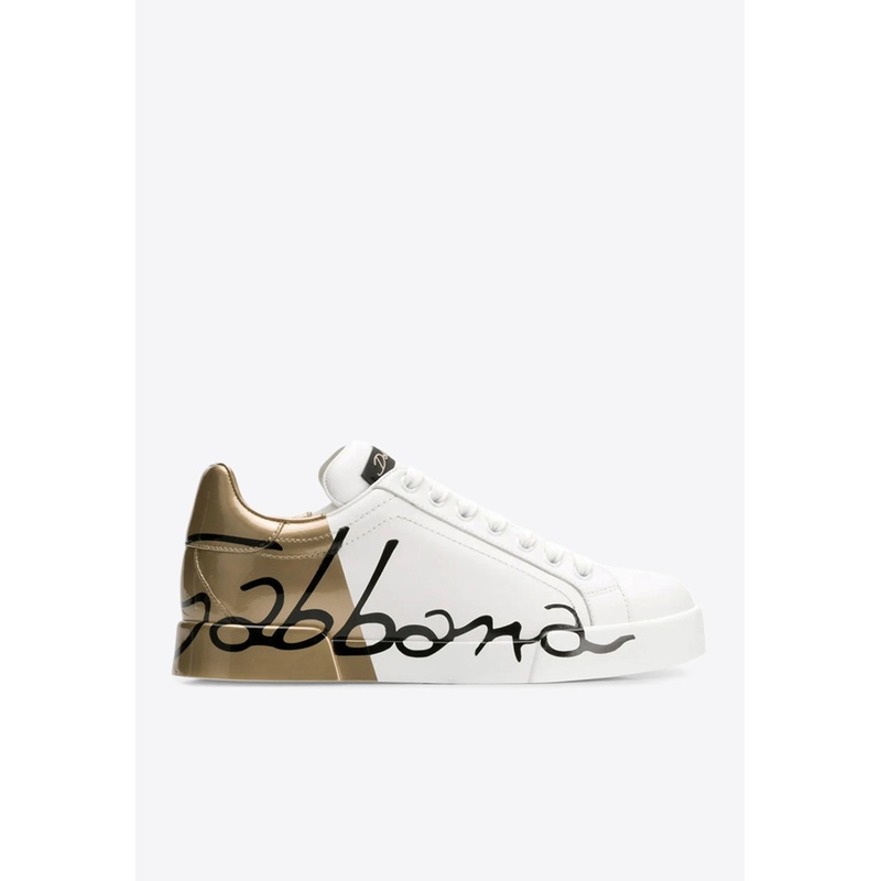 Portofino Logo Print Leather Sneakers