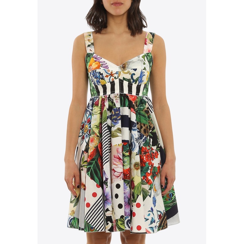 Sicilian Patchwork Mini Flared Dress