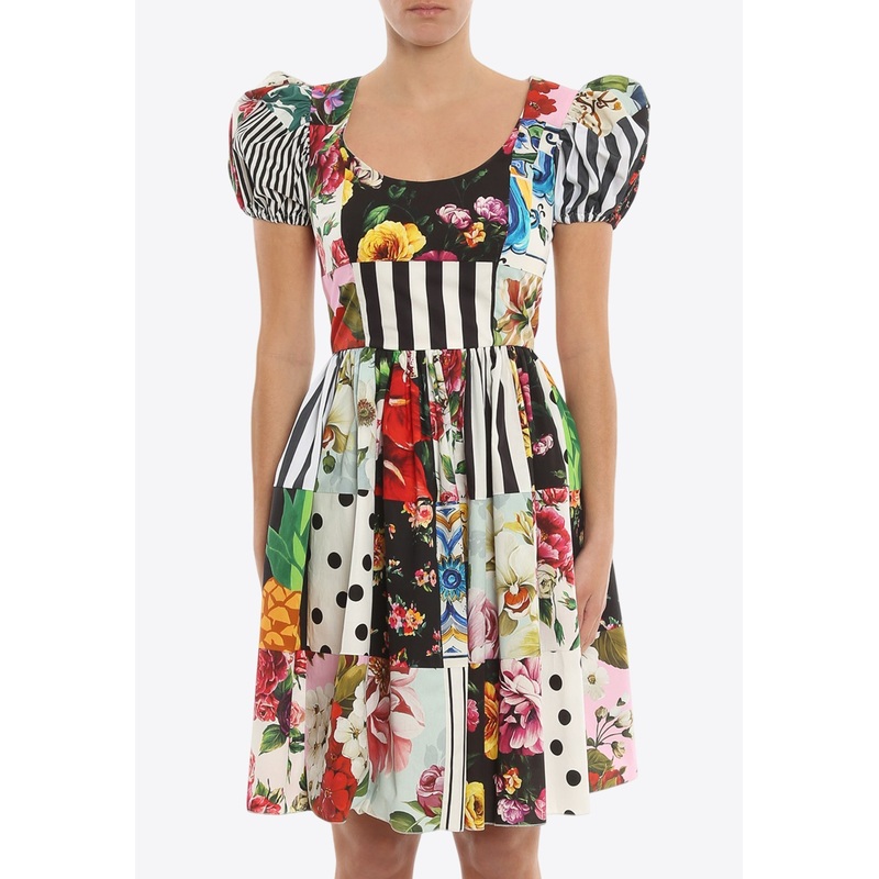 Sicilian Patchwork Mini Poplin Dress