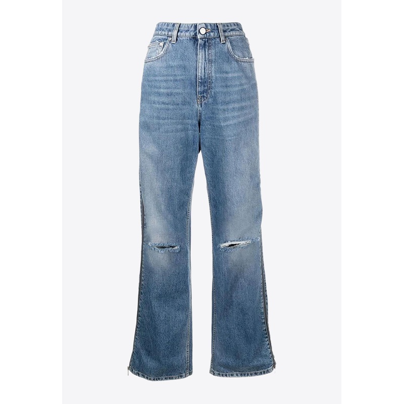 Zip-Detail Straight-Leg Jeans