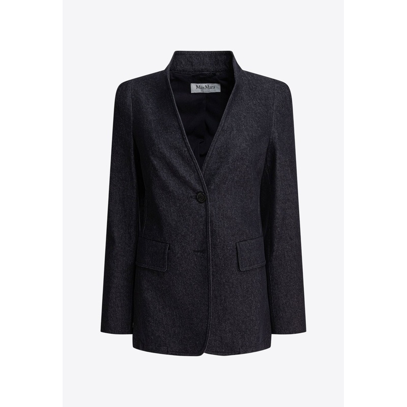 Beatrice Collarless Denim-Effect Blazer