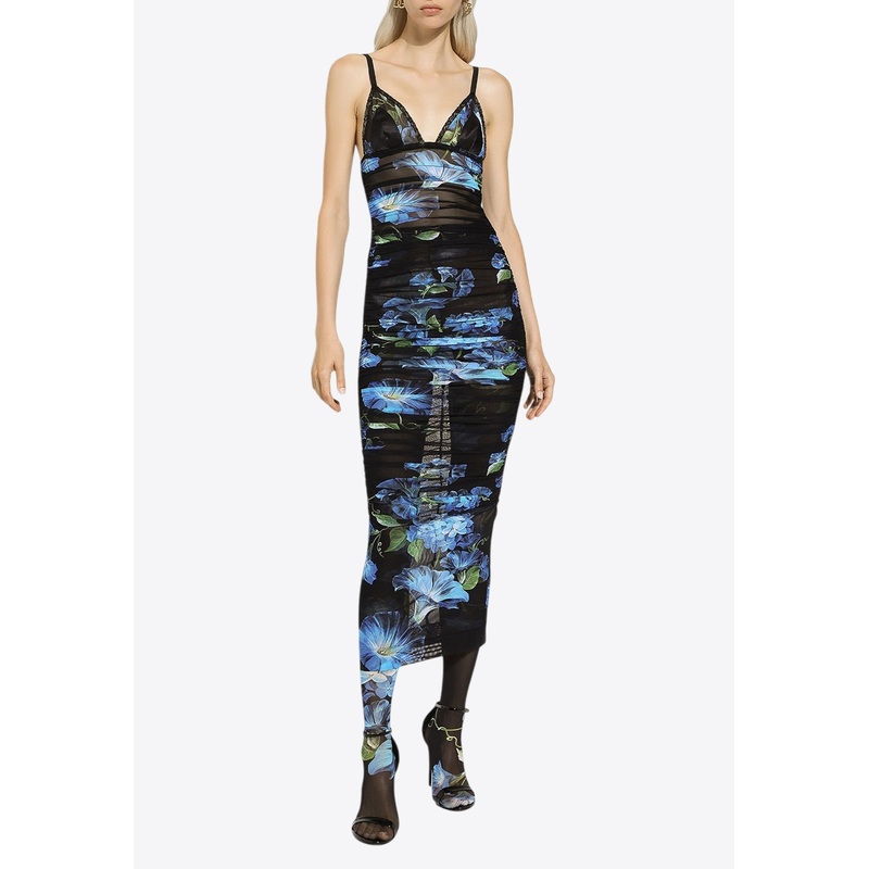 Bluebell Print Tulle Midi Slip Dress