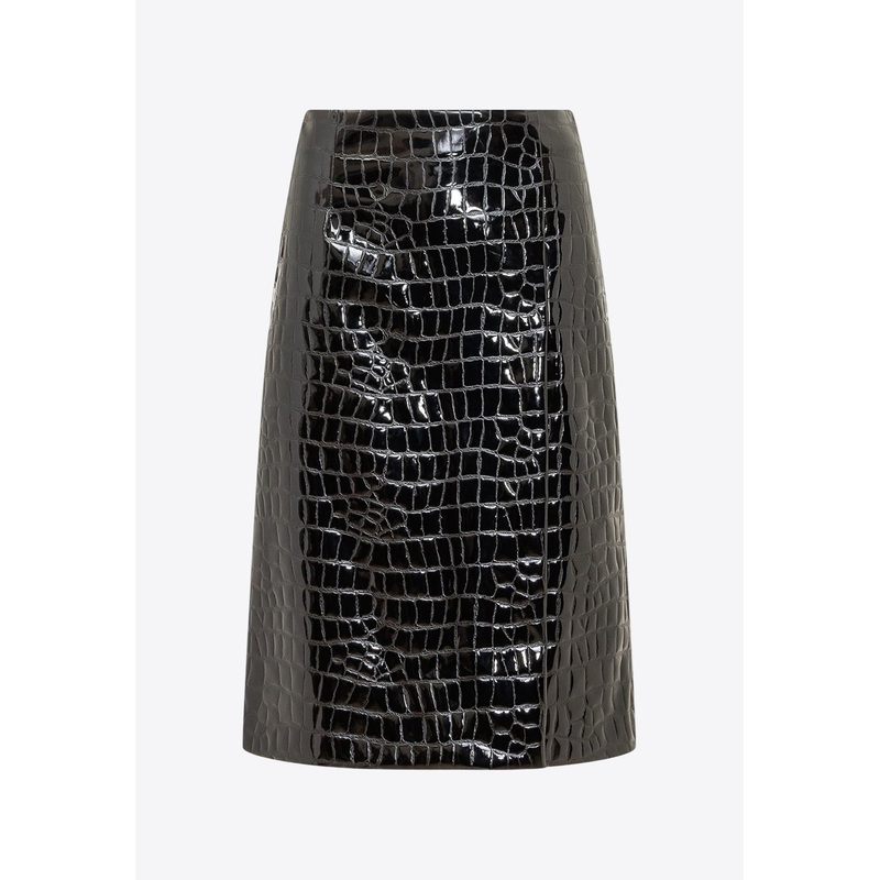 Croc-Embossed Faux Leather Midi Skirt