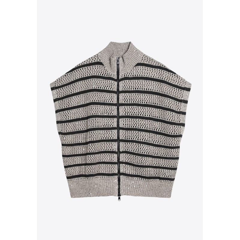 Dazzling Striped Linen Mesh Cardigan
