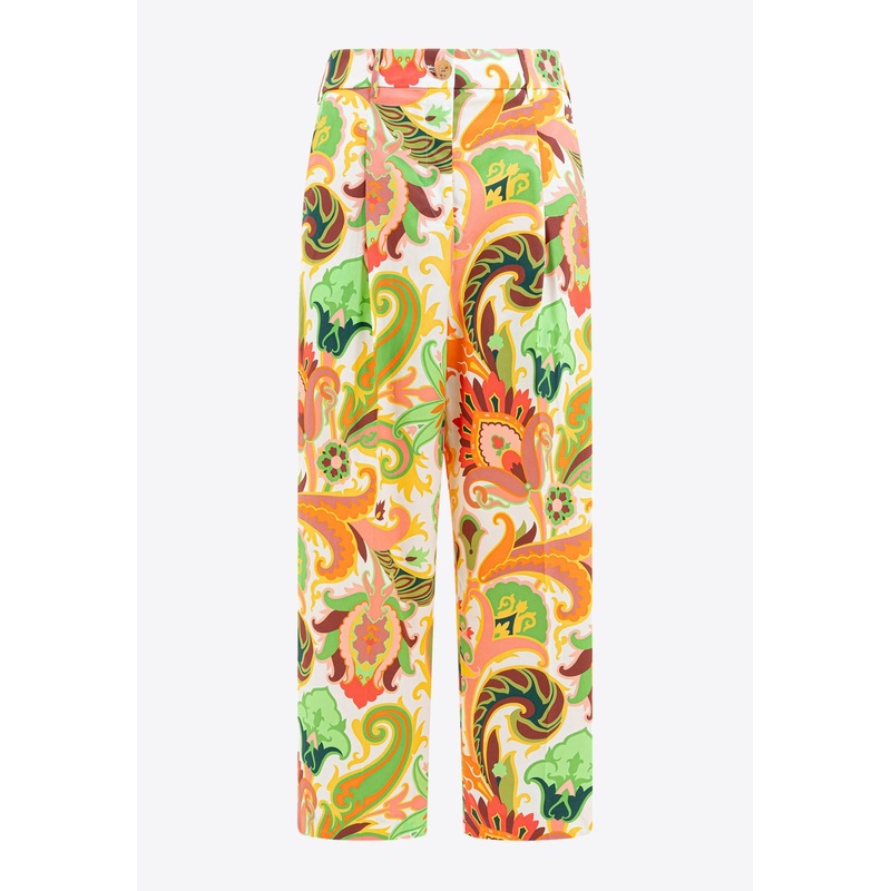 Floral-Jacquard Straight-Leg Pants