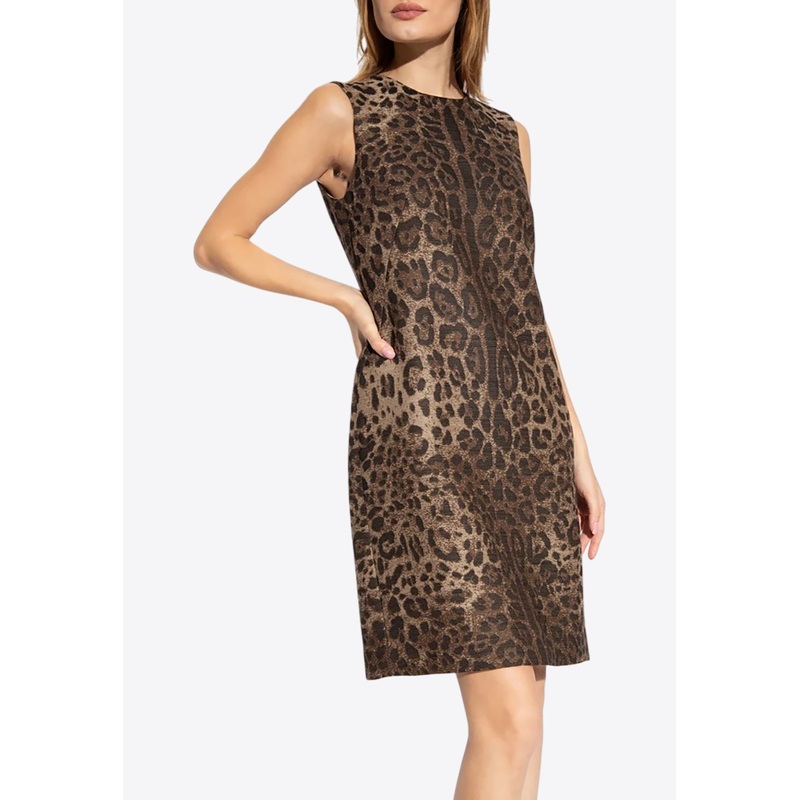 Jacquard Leopard Wool Midi Dress