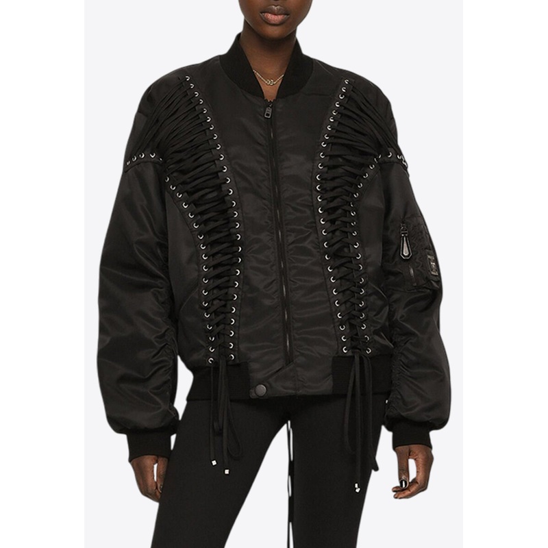 Lace-Up Technical Fabric Bomber Jacket