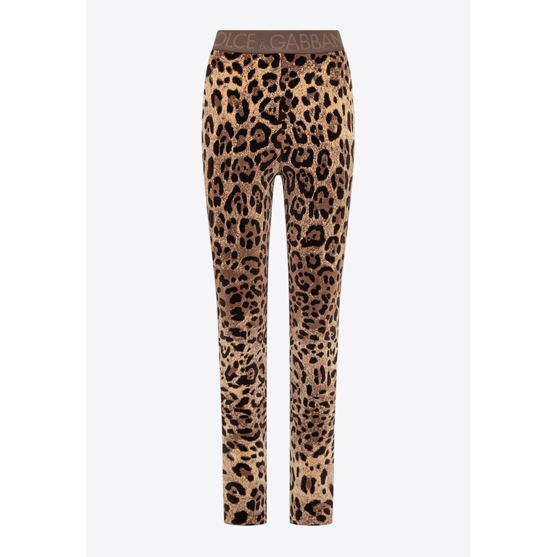 Leopard Print Leggings with Branded Waistband