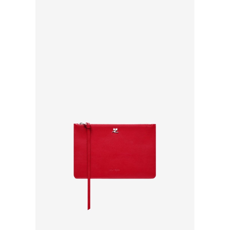 Logo Plaque Leather Zip Pouch