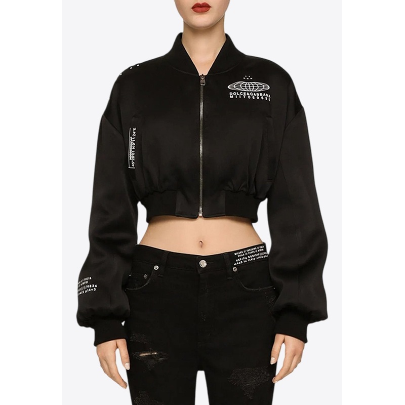 Logo Print Cropped Jacket