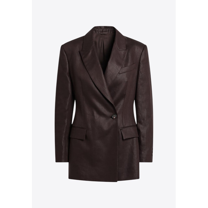 Polished Linen Twill Double-Breasted Blazer