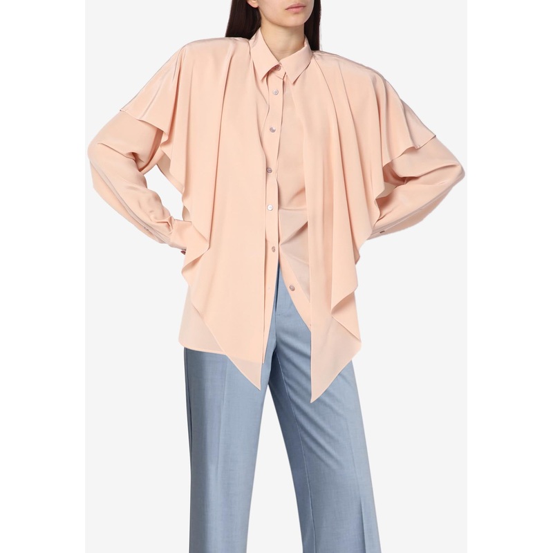 Ruffled Silk Long-Sleeved Shirt