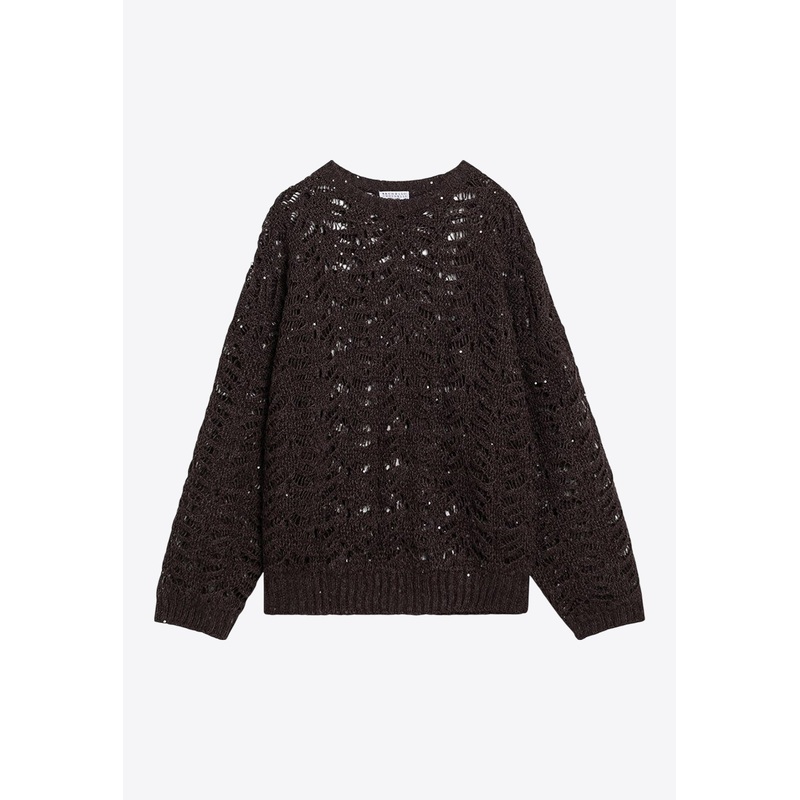 Sequin Embellished Linen-Blend Sweater