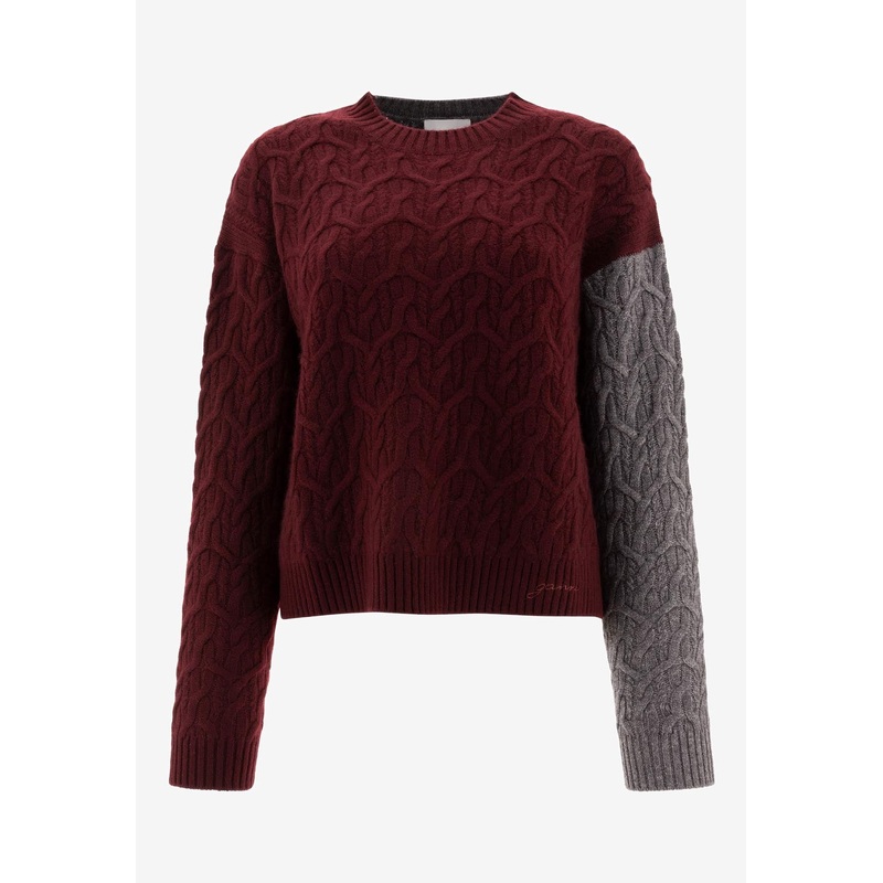 Colorblocked Cable Knit Wool Sweater