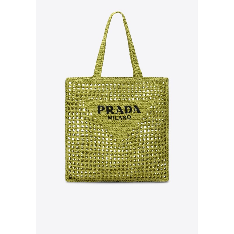 Logo Embroidered Crochet Knit Tote Bag