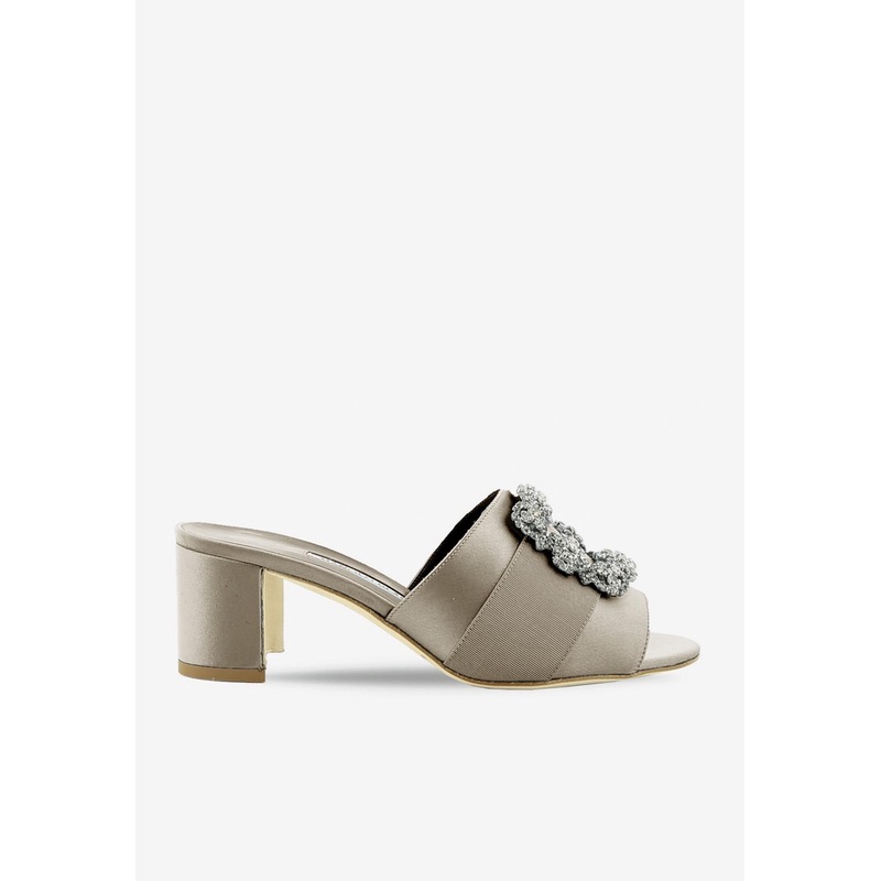 Martanew 50 Crystal Buckle Satin Sandals