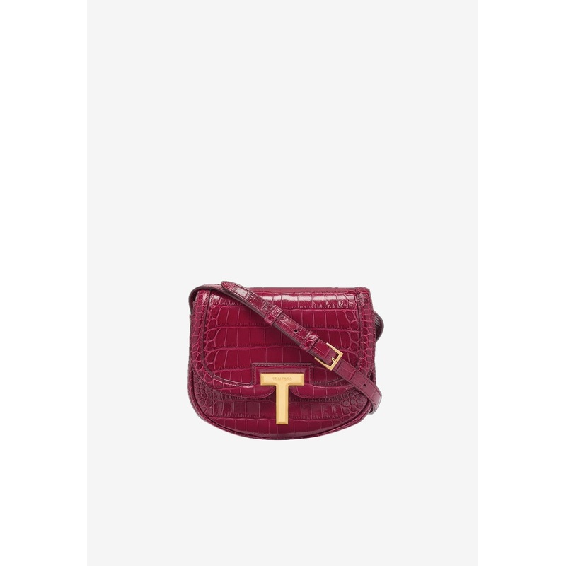 Mini Wallis Shoulder Bag in Croc-Embossed Leather