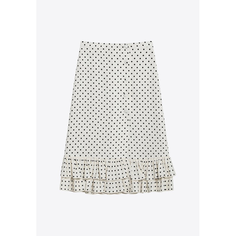 Polka Dots Ruffled Midi Skirt