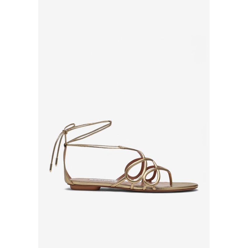 Strappy Metallic Leather Flat Sandals
