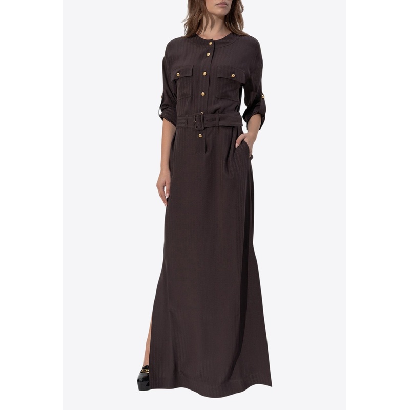 Whitney Striped Silk Maxi Shirt Dress