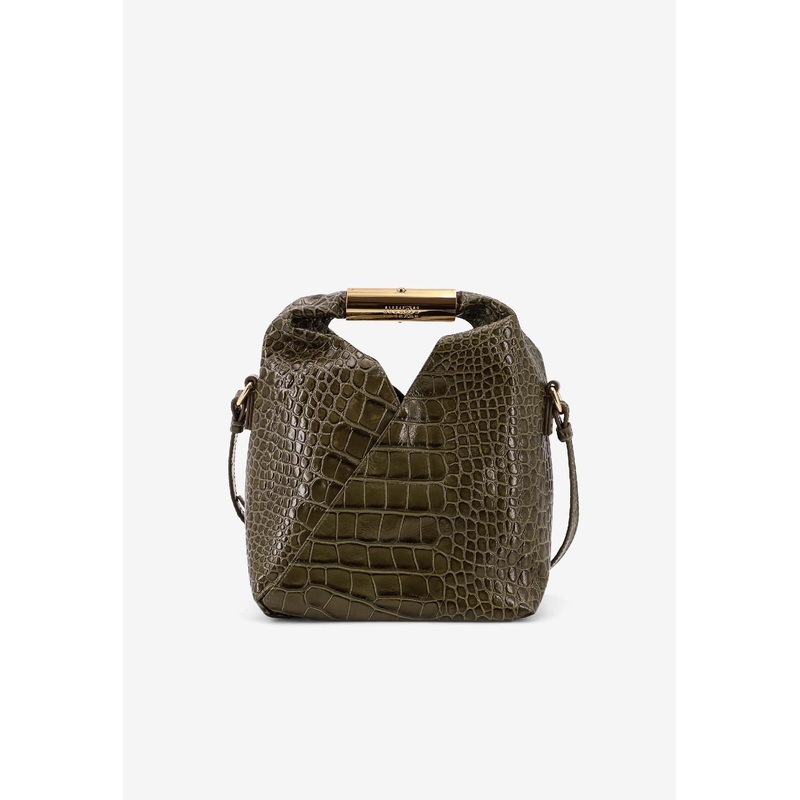 Japanese Croc-Embossed Leather Top Handle Bag