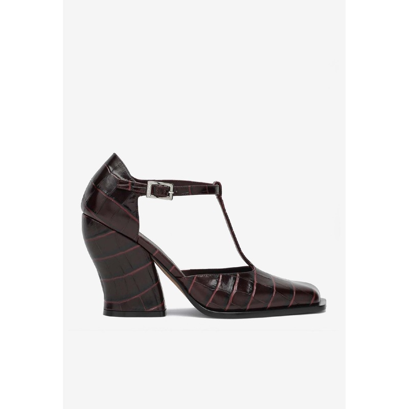 Onda 90 T-bar Pumps in Croc-Embossed Leather