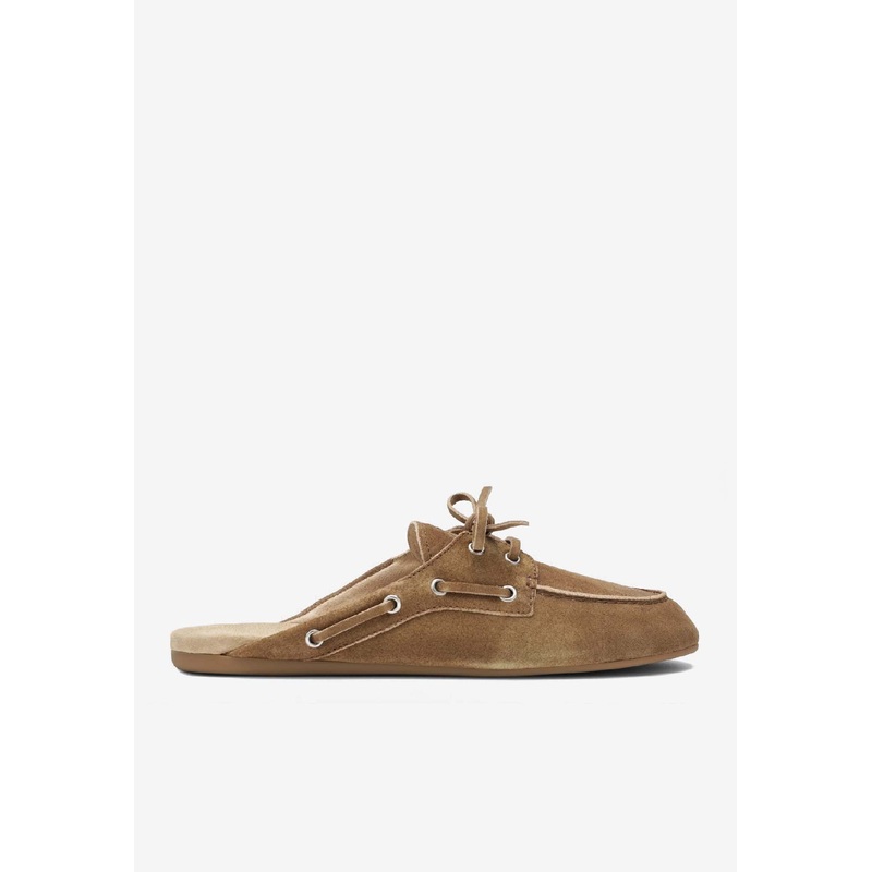 Washed Suede Leather Flat Mules