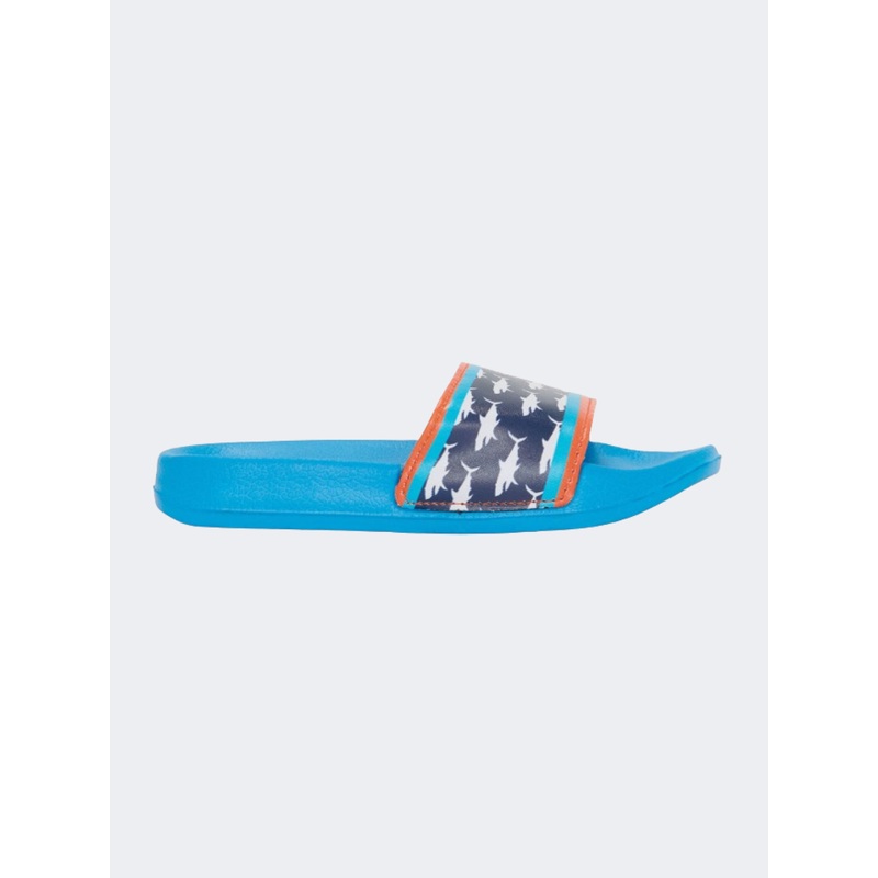Hatley Printed Sharks Boys Beach Slippers Blue/Navy/Orange