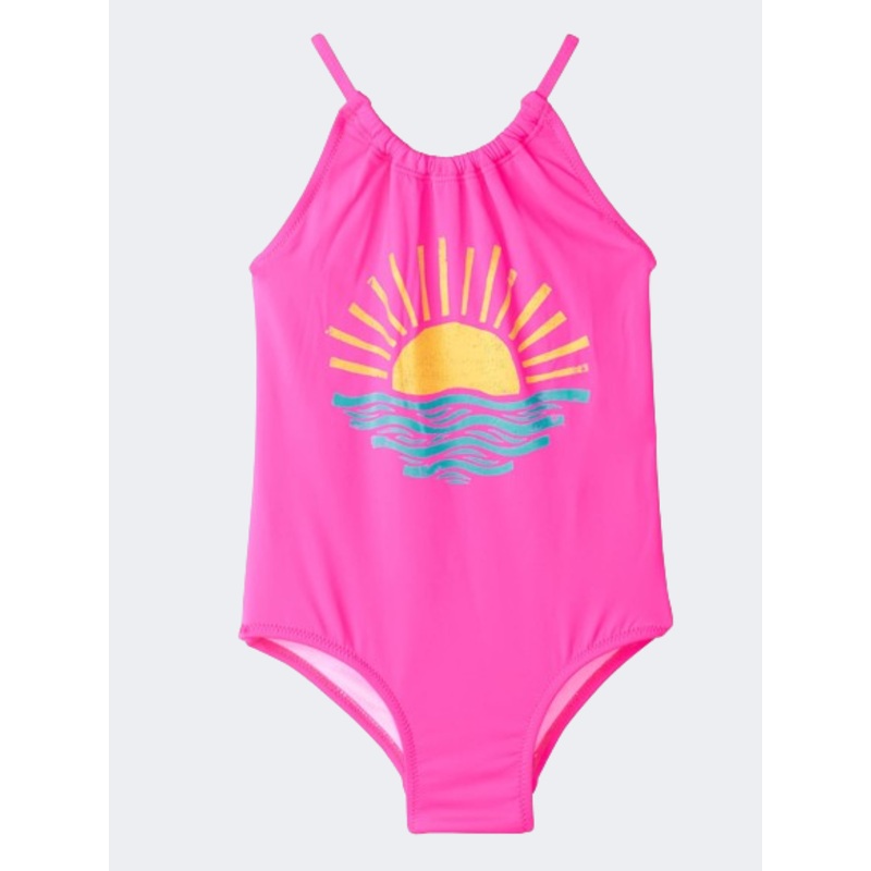 Hatley Sunrise Gather Front Girls Beach Monokini Pink/Yellow/Blue
