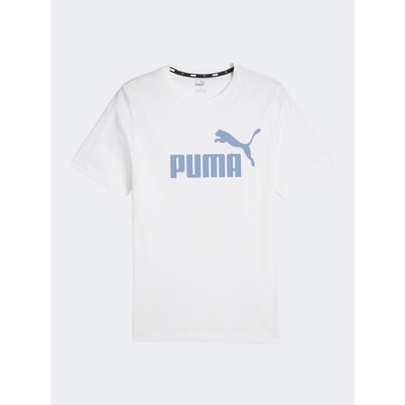 Puma Essentials Logo Men Lifestyle T-Shirt White/Zen Blue