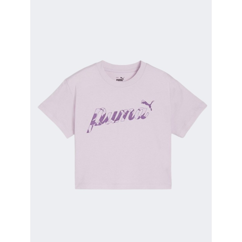 Puma Essentials Plus Blossom Aop Girls Lifestyle T-Shirt Grape Mist